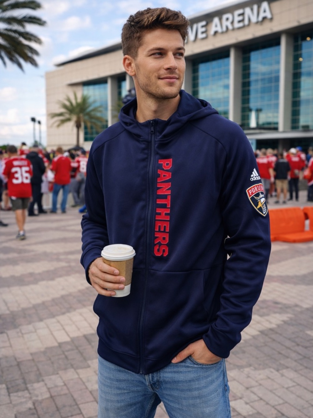 Adidas Florida Panthers Full Zip Hoodie Navy Red NHL Men’s Athletic Jacket XL